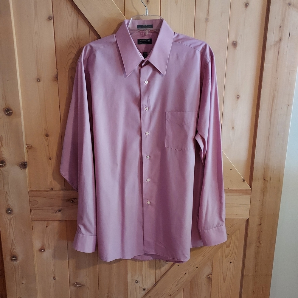 Arrow Shirt Men's 16.5 Rose color, Poplin, Long Sleeve, Button Up, Wrinkle Free.